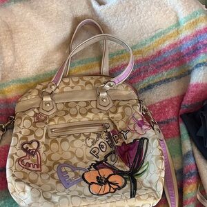 Coach Poppy Beige and Lavender Shoulder Bag